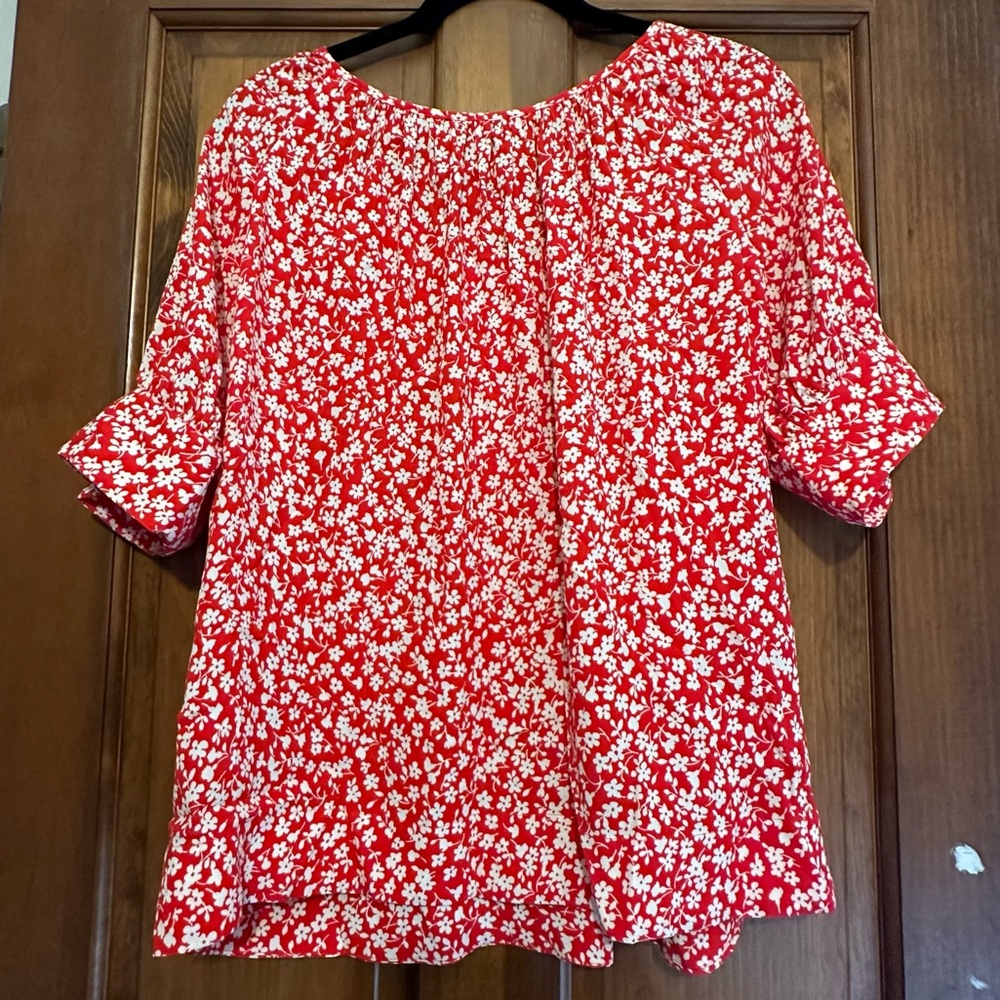 JCrew Red and White Flower Pattern Blouse - Picture 2 of 7
